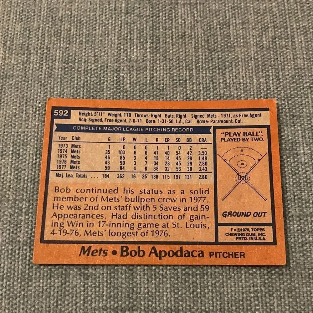 1978 Topps New York Mets Baseball Card Trading Card